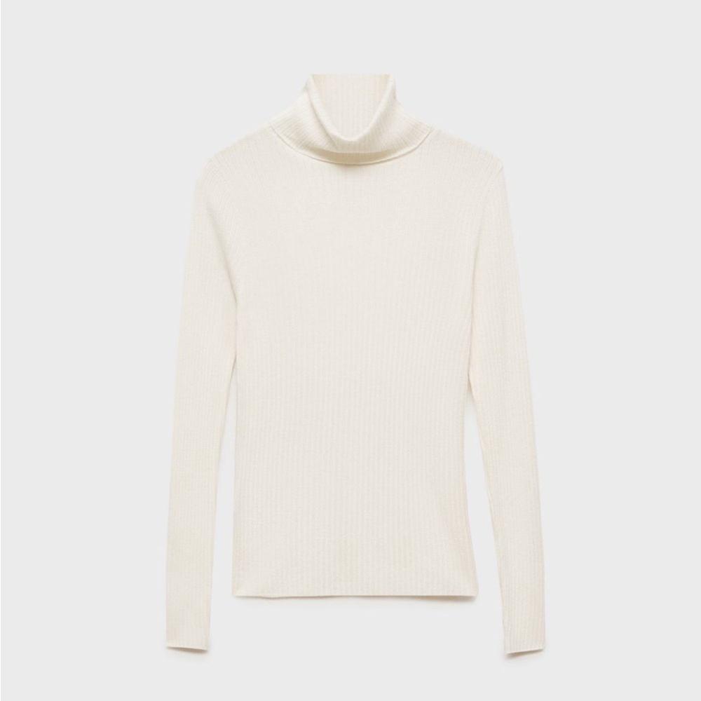 Mango Off-White Ribbed Knit Turtleneck